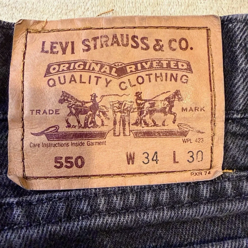 Levi's 550 Jeans Orange Tab 34x30 Black Relaxed Fit Tapered USA Paint Splatter